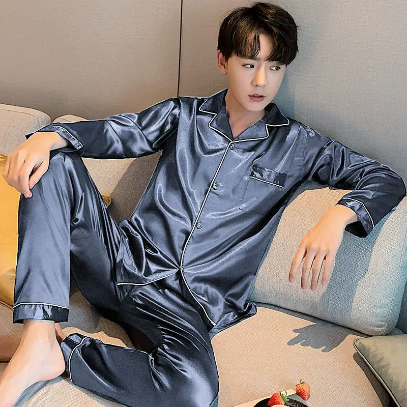 Пижама, демисезонная тонкая длинно рукавная, шелковый кардиган для любимого, комплект, плюс размер, оверсайз