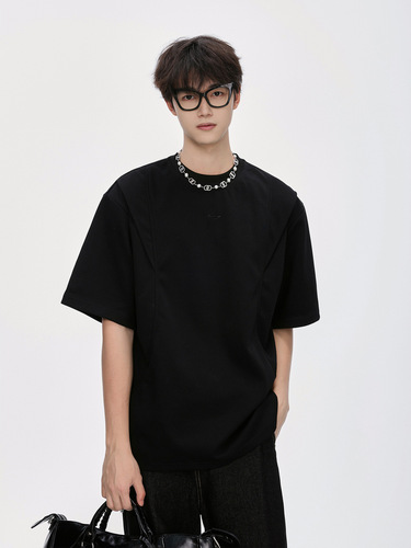 Cleanfit men's short sleeve T-shirt with 3D paper cutting, 2025 summer American-style heavy-duty loose T-shirt