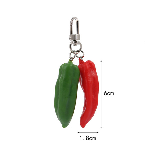 Simulated red and green pepper keychain pendant, creative food and vegetable bag pendant, PVC simulated bell pepper