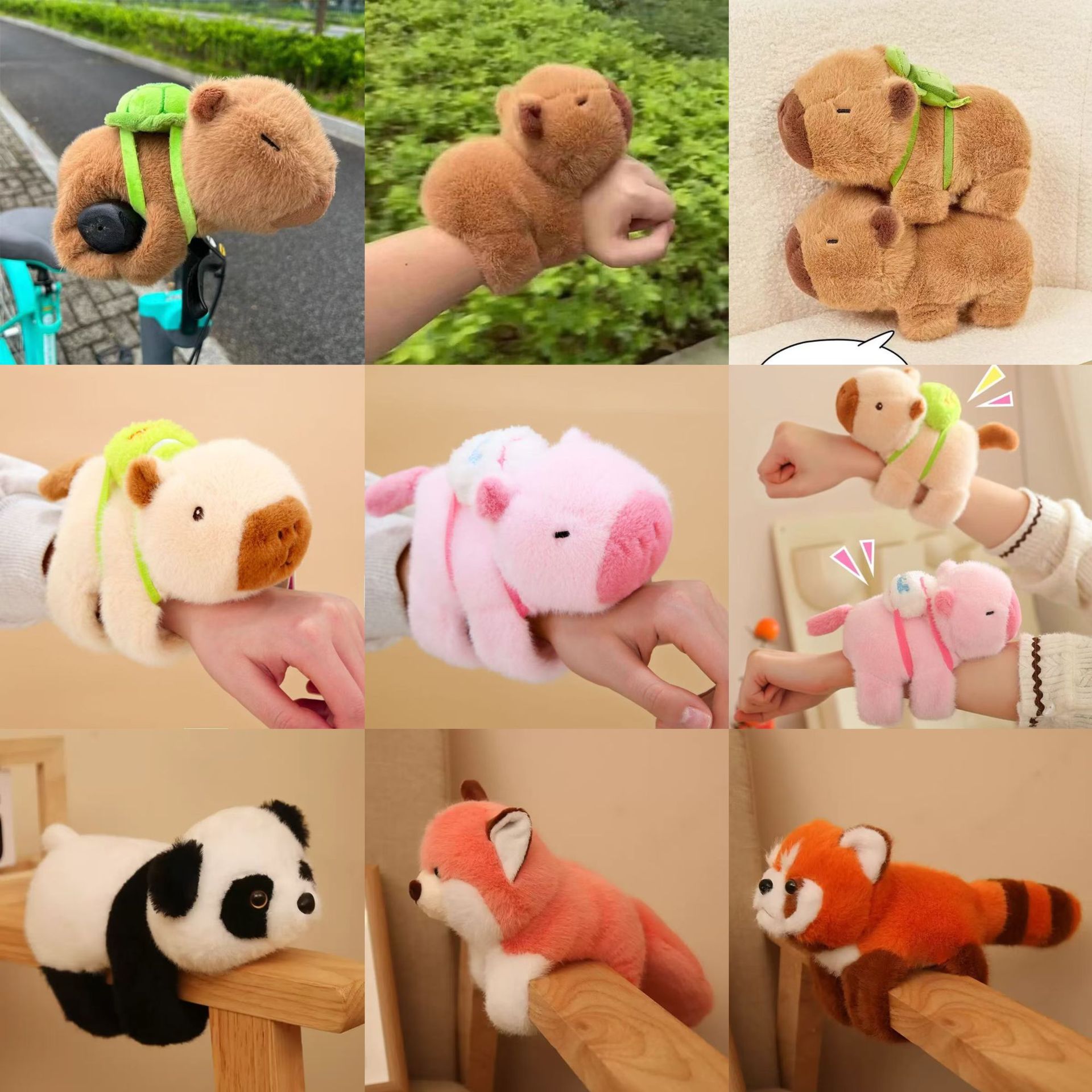 卡皮巴拉啪啪圈狐狸浣熊玩偶手环公仔毛绒玩具儿童手腕趴趴圈跨境