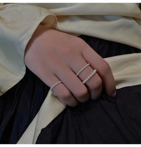 Extraordinary French gentle retro style perfect round strong light handmade Shijia pearl ring for women versatile classic stackable style