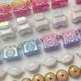 高货uv镀彩可爱卡通珠手绘底胚直孔串珠diy手机链材料饰品配件