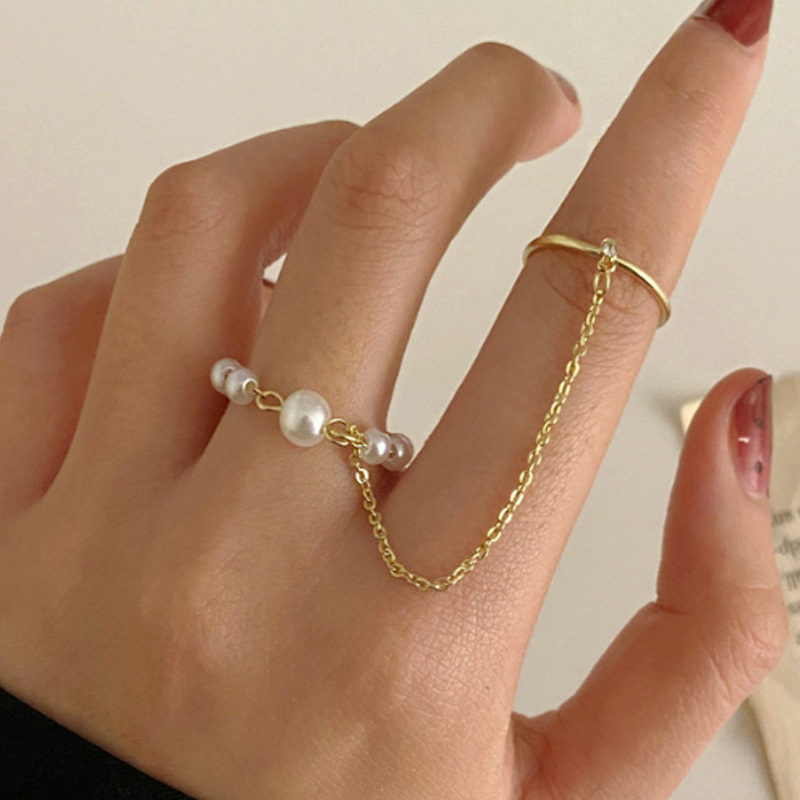 Festival Occasion Retro Pearl Chain Ring Fashion Punk Cross Pendant Geometric Ring