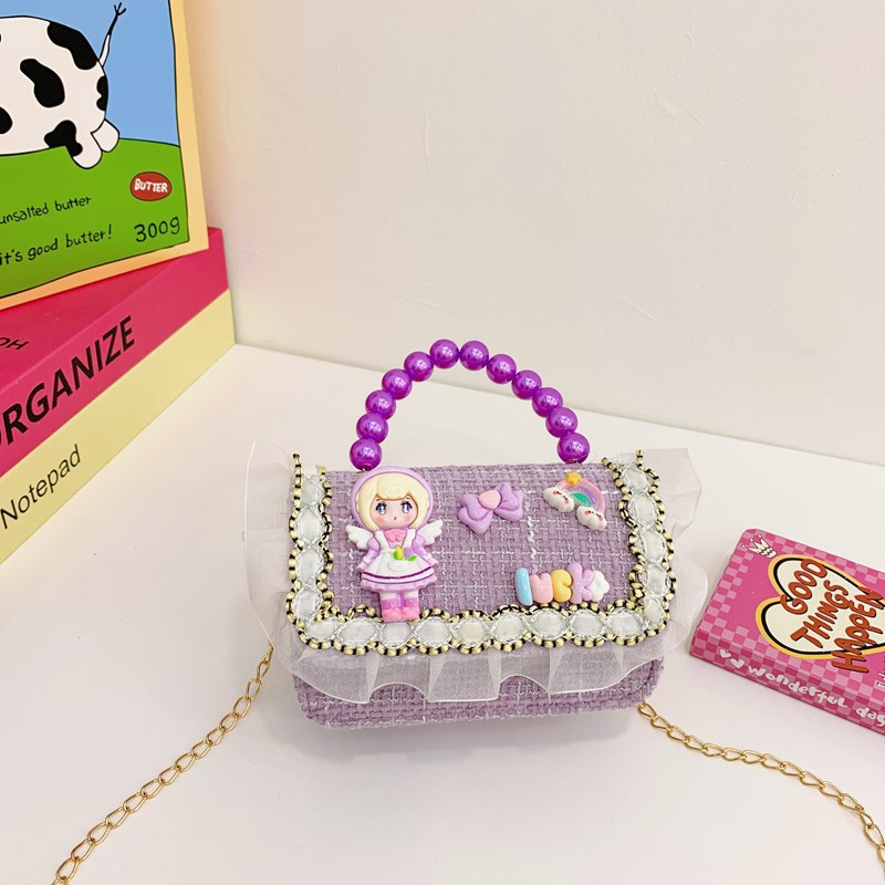 Niñas lindas bolsas de mano de perlas de princesa cadenas extranjeras bolsas de cinturón para niños bolsas de hombro de cambio de dibujos animados para niñas