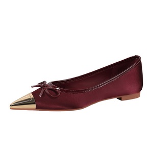 2161-1 French style single shoe bow, metal pointed satin versatile, one foot flat heel, evening style commuting women&ap
