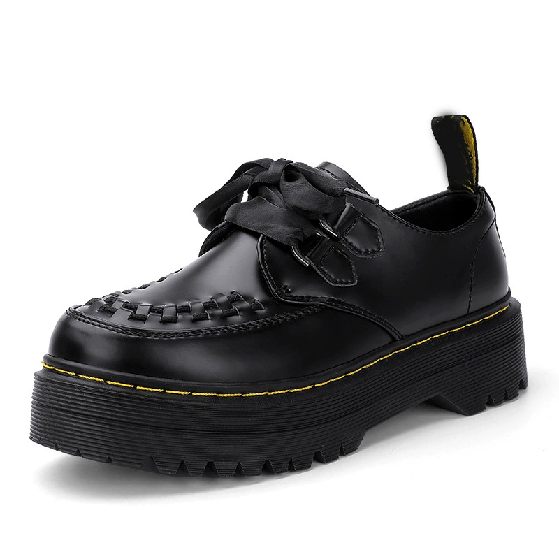 Роуз та же женская обувь, английская 2-луковая плетеная толстая подошва, чтобы увеличить кожаную сосновую нижнюю часть