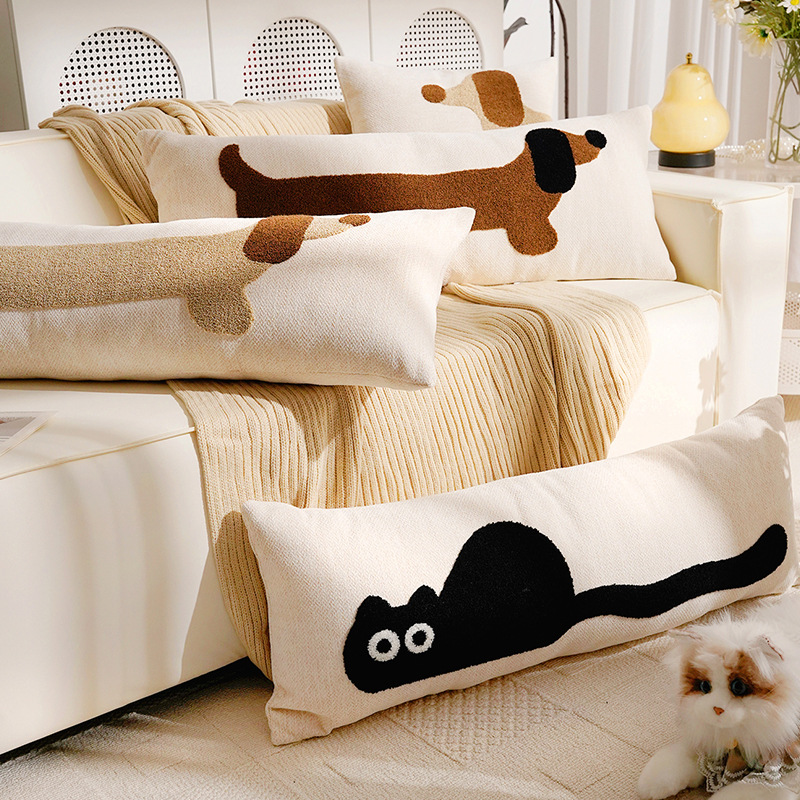 Cute de dibujos animados cachorro funda de almohada de tira larga habitación de los niños almohada larga con núcleo original simple cojín de sofá animal