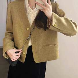 厂家直销气质感西装外套女秋季新款小香赫本风休闲短