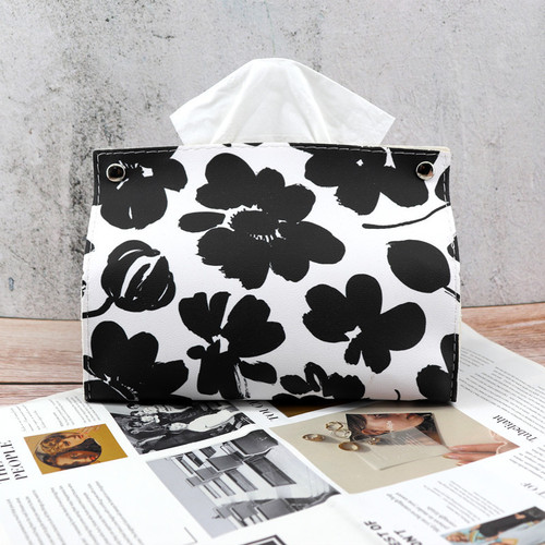Desktop PU leather tissue box living room home creative flower tissue box car tissue bag face towel storage box