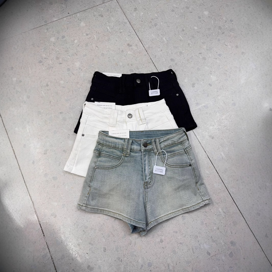 Hot Shot Hot Girl Denim Shorts Women's Long Leg Arc Notched High Waist Hot Pants Jeans 3922 Hip