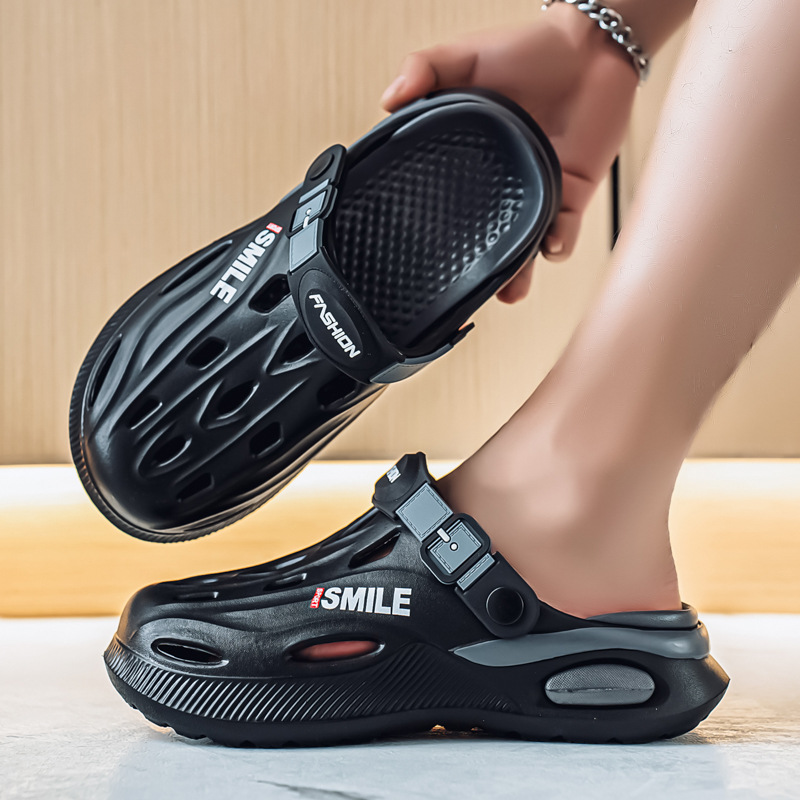 2025 nuevos zapatos con agujeros de suela gruesa para hombres en verano, eva antideslizante, conducción al aire libre, zapatillas Baotou