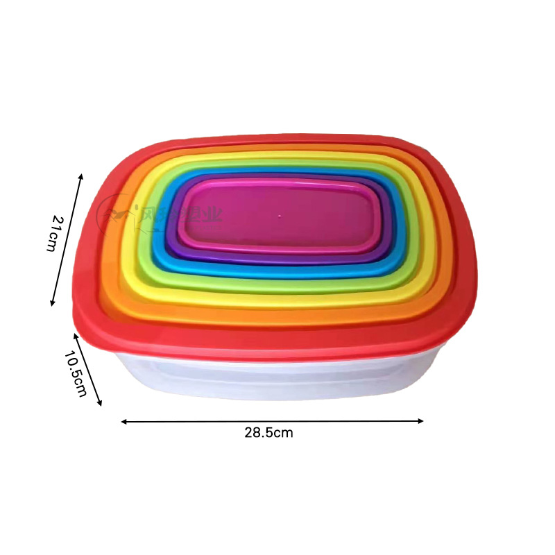 Multifuncional arco iris de verduras y frutas gradiente caja de plástico transparente 7 piezas traje refrigerador caja de almacenamiento fresco