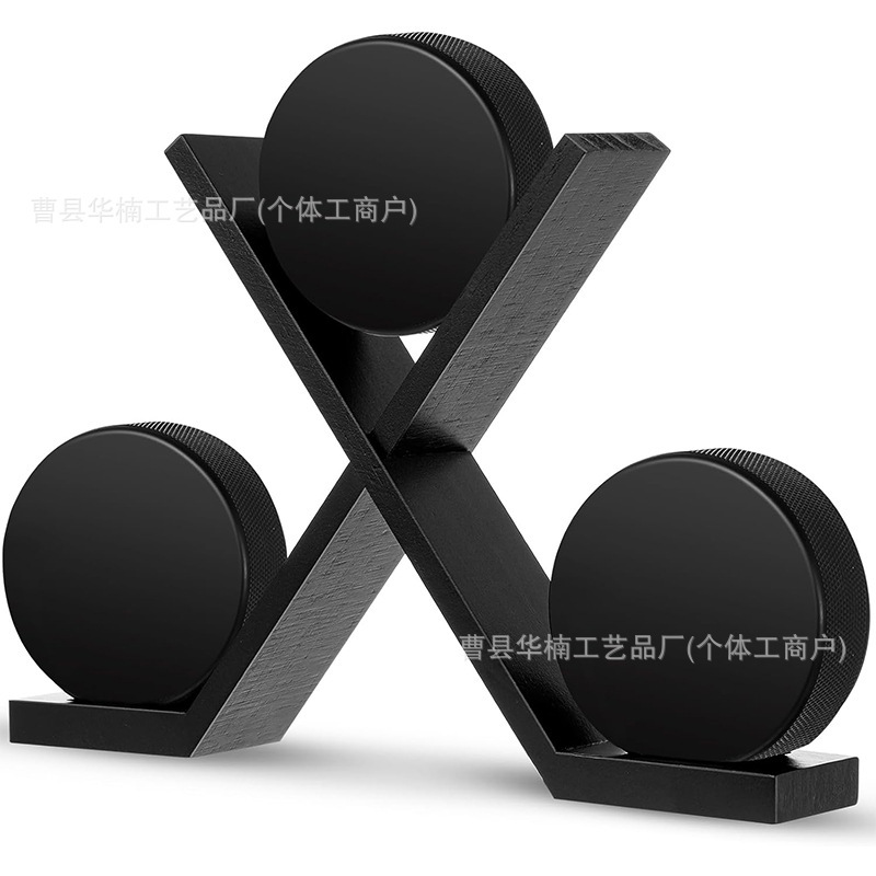 Wooden Hockey Storage Rack Club Tabletop Ice Hockey Display Stand Athlete Team 3-Piece Collectible Holder