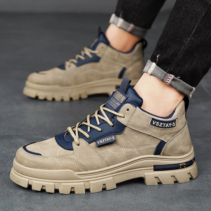 Zapatos de hombre otoño-invierno 2024 nuevo tipo de ropa de trabajo para hombres ocio versátil cuero antideslizante desgaste zapatos de montaña de suela gruesa