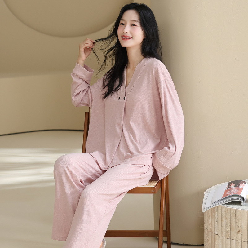 孕妇睡衣女款春季月子服孕期产后长裤可外穿休闲带胸垫家居服套装|undefined