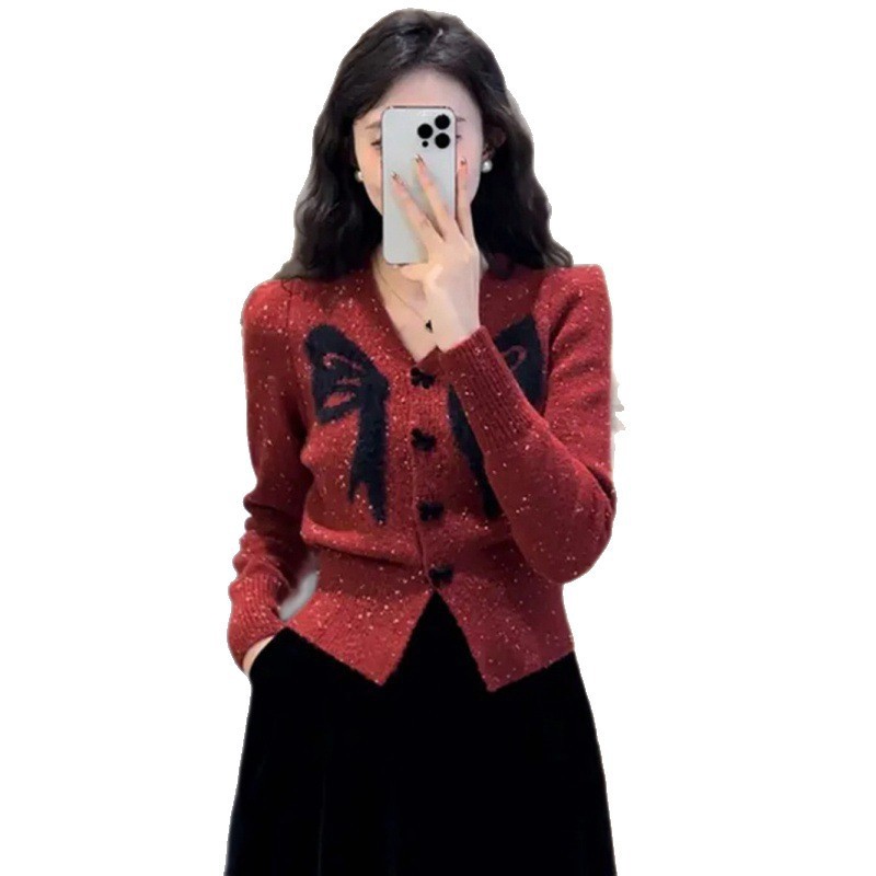 春秋冬女装长袖针织开衫外套女春季小香风时尚百搭V领毛衣女开衫|undefined