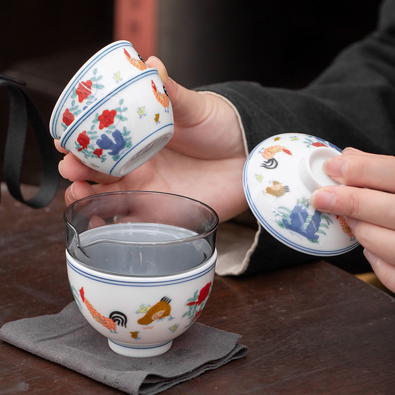 鸡缸旅行茶具套装快客杯便携式户外收纳玻璃公道杯泡茶壶茶杯家用|ru
