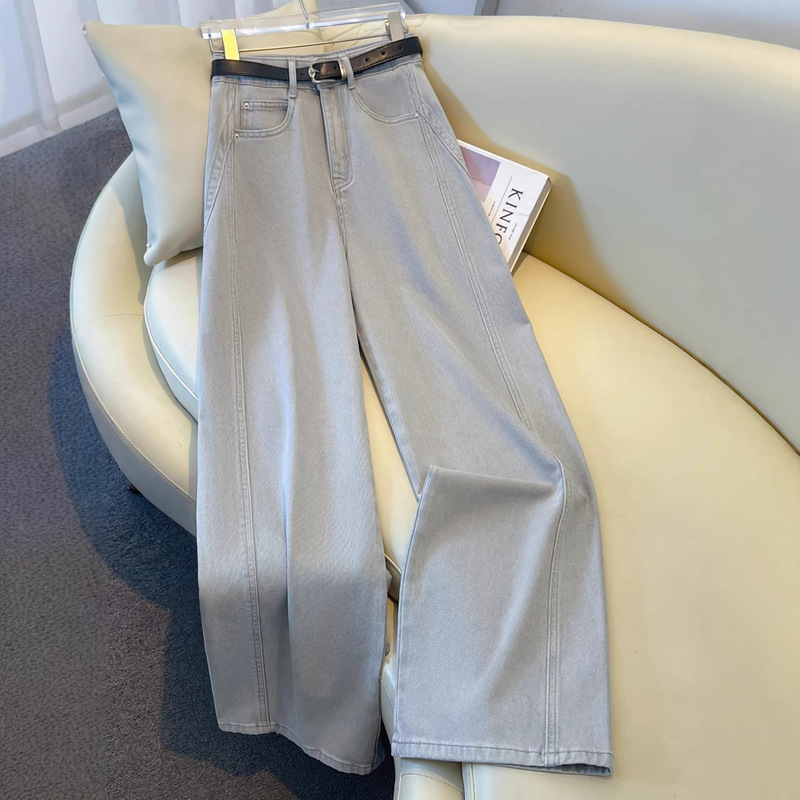 High-End Gray Straight-Leg Jeans for Women, Spring 2026, Trendy This Year, Loose-Fitting, Slimming, Wide-Leg Pants High-End Gray Straight-Leg Jeans for Women, Spring 2026, Trendy This Year, Loose-Fitting, Slimming, Wide-Leg Pants