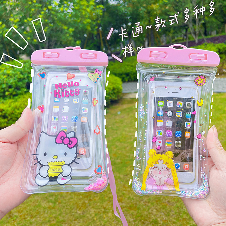 Cartoon Quicksand Inflatable Mobile Phone Waterproof Bag, Floating Airbag Mobile Phone Waterproof Case, Beach Swimming Waterproof Bag