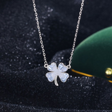 帝丰原创s999纯银冰屿四叶草项链女甜美冰晶渐变色颈链高级锁骨链