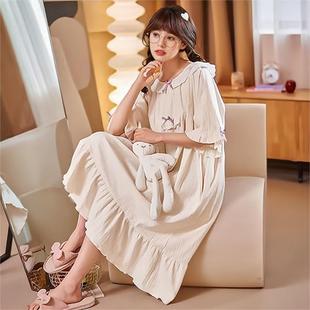 Pajamas for Women Spring and Summer Short-sleeved Nightgown Thin Cute and Sweet Preppy Style K-style ins Can Be Worn Outside Home Clothes Wholesale