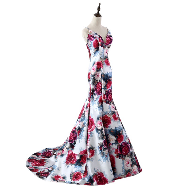 El Comercio exterior europeo y americano Amazon AliExpress deseo nuevo vestido de noche floral sexy cola de pez con cuello en V Sling image 5