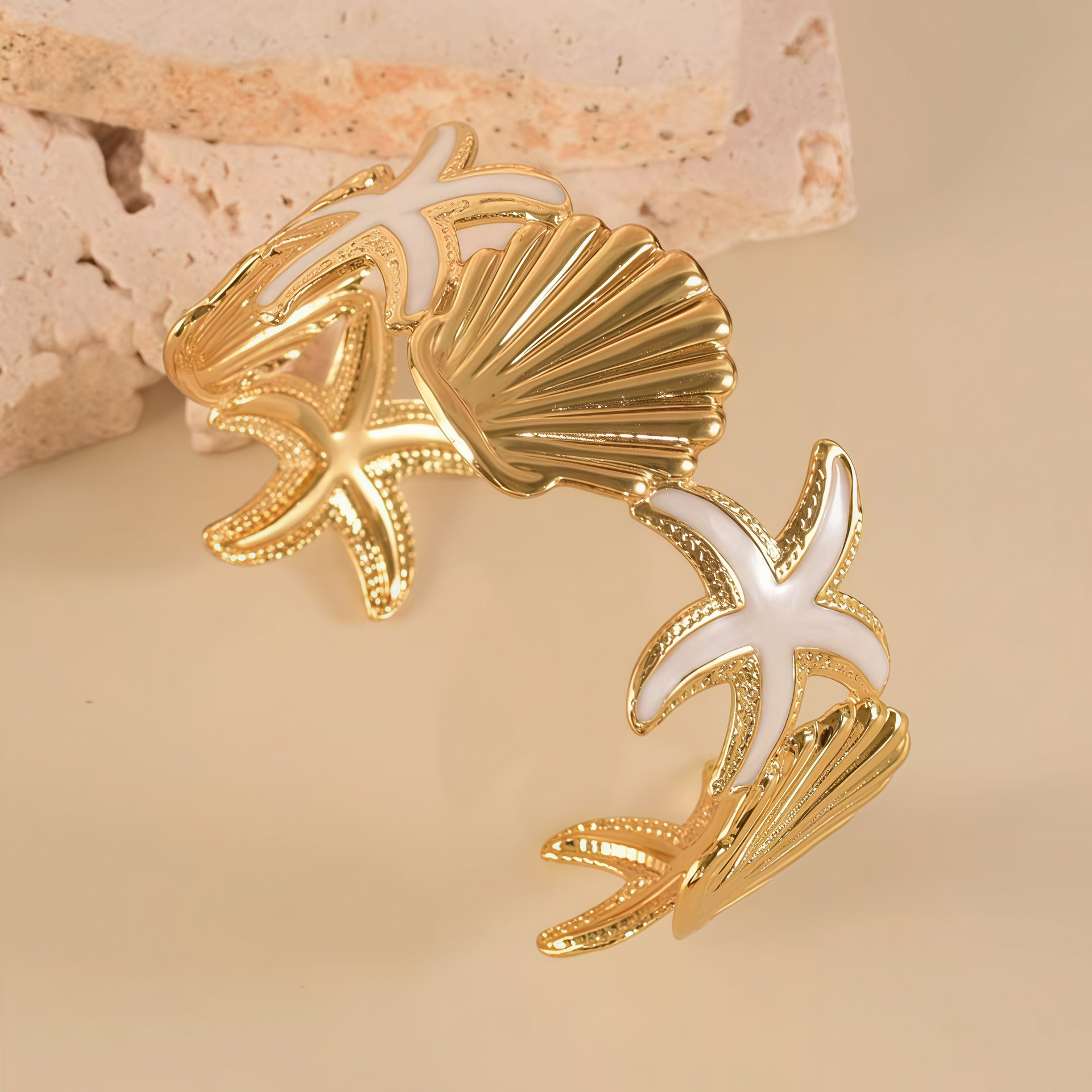 Pulsera de Concha estrella de mar blanca-1