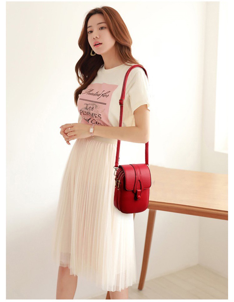 Square Shape Women's Mini Pu Leather Solid Color Fashion Square Zipper Crossbody Bag