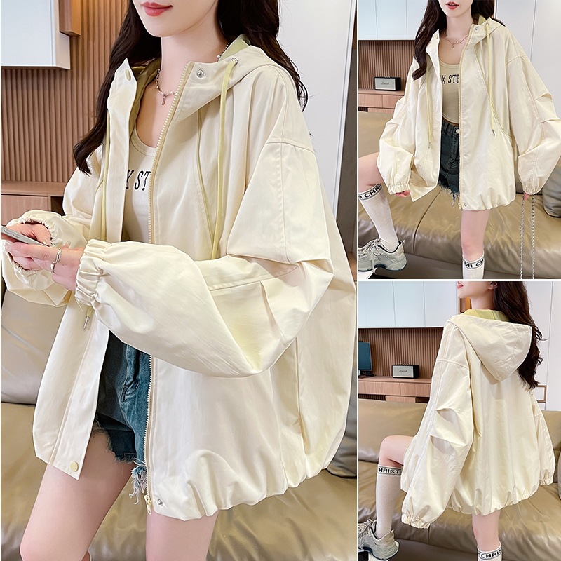 Student uniform spring and autumn color-blocked hooded jacket, 2026 autumn new style, fashionable jacket for junior and senior high school girls, apricot color.