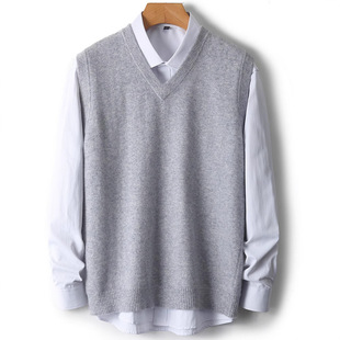 100% Pure Wool Vest Men's Fashion plus size Autumn and Winter Solid Color Sleeveless Sweater Vest Work Sweater Waistcoat