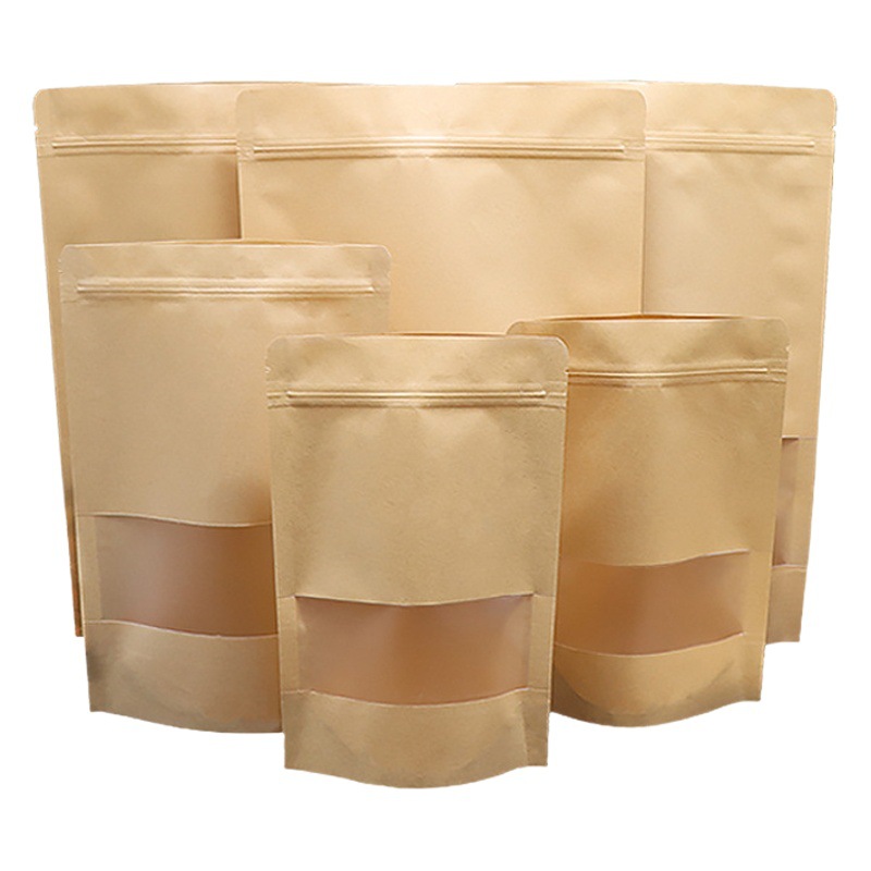 Bolsa autoadhesiva de papel kraft engrosada ventana esmerilada bolsa de autosellado bolsa de envasado de alimentos de té de nuez bolsa de papel kraft al por mayor
