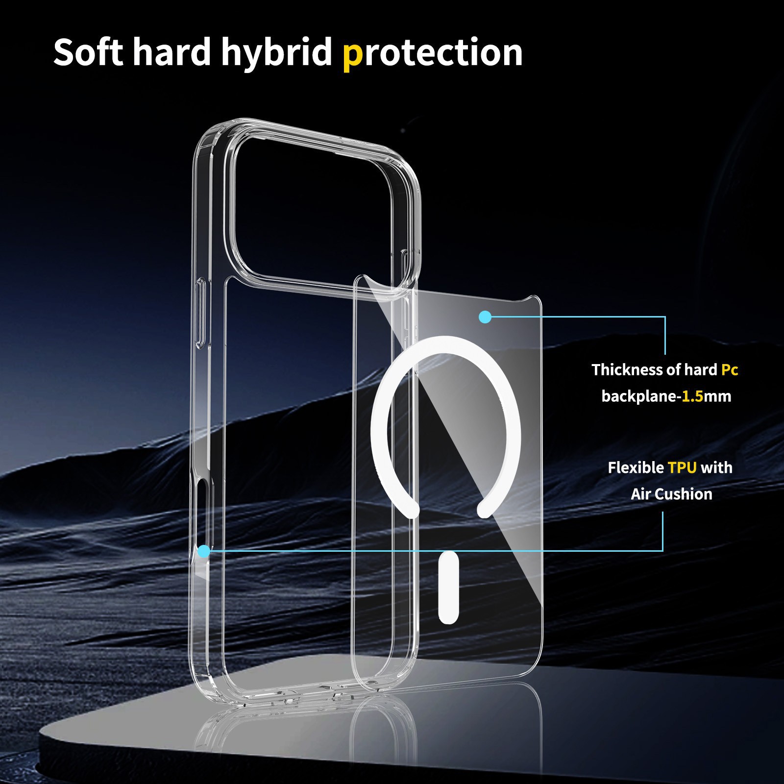 Aplicable iphone17Promax funda protectora de manzana MagSafe magnética de cáscara dura transparente acrílica