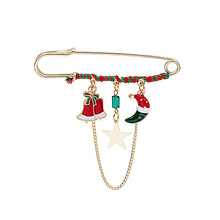 歐美新款聖誕飾品合金滴油聖誕老人鈴鐺麋鹿五角星吊墜胸針回形針