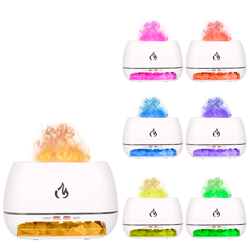 Simulación llama grano de madera máquina aromaterapia humidificador 7 luces de colores brillante niebla volumen hogar humidificador difusor de aceite esencial