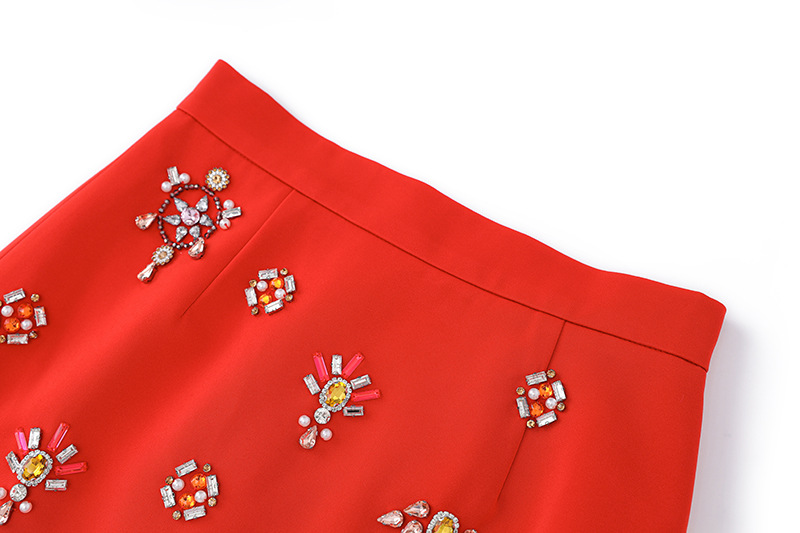 Vêtements pour femmes Spot Nouvel An atmosphère rouge festif super lourd perlé à manches longues col rond jupe tempérament jupe deux pièces costume_voghion.com