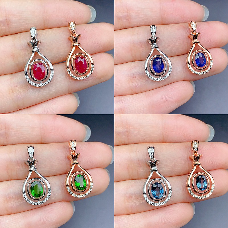 S925 Sterling Silver Pendants Inlaid with Natural Apatite, Diopside, Tanzanite, Opal, and Other Colored Gemstones Are Available for Live Sales