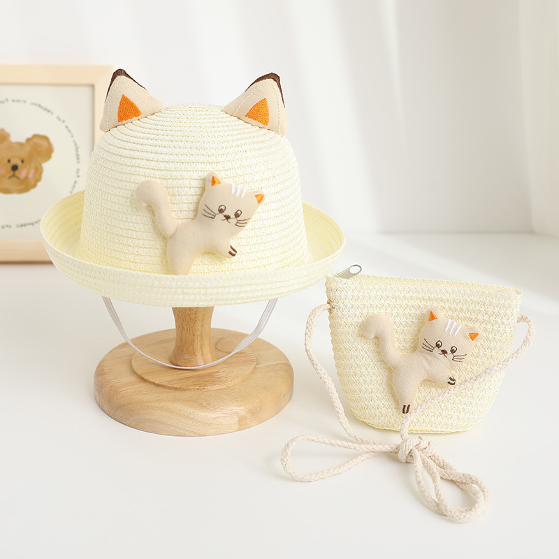 Lucky Cat Curly Straw Hat-Milk White