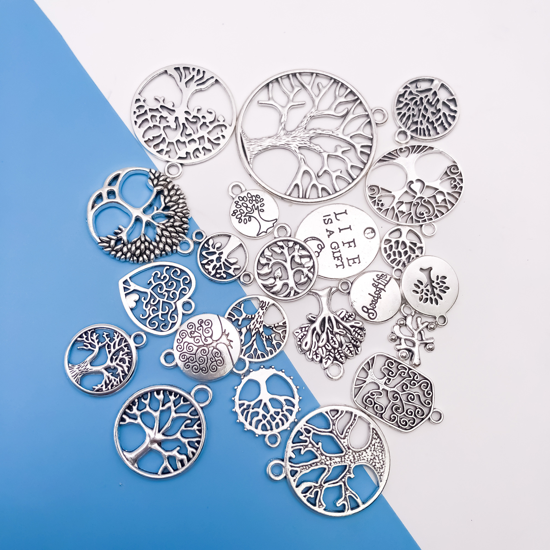 Colgante pequeño colgante de plata antigua 1 árbol de la vida colgante pulido accesorios hechos a mano con cuentas DIY accesorios de la joyería material