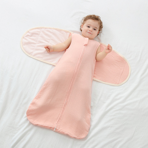新生婴儿睡袋防惊跳包裹纯棉纱布4层皱布防踢被宝宝襁褓背心包腿