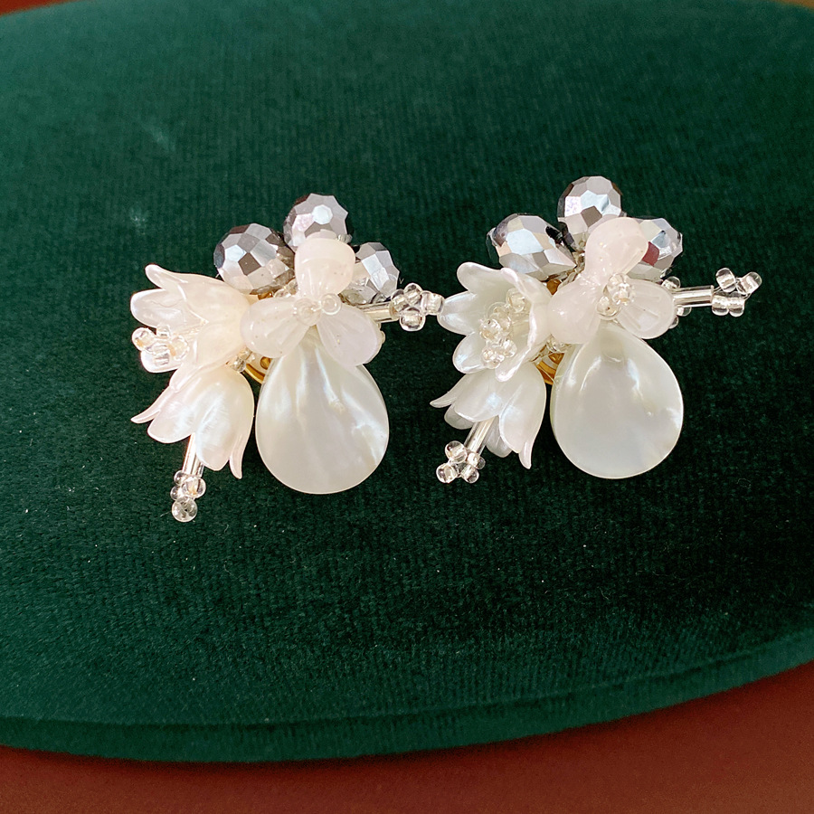 Conchas de vidrio flores gotas de agua perlas temperamento moda aretes de aretes de lujo ligero de alta calidad perlas al por mayor mujeres image 7