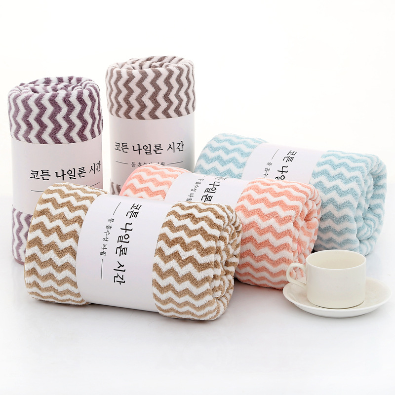 珊瑚絨腰封寬條水紋菠蘿格包邊浴巾加大加厚高密吸水家用禮品LOGO