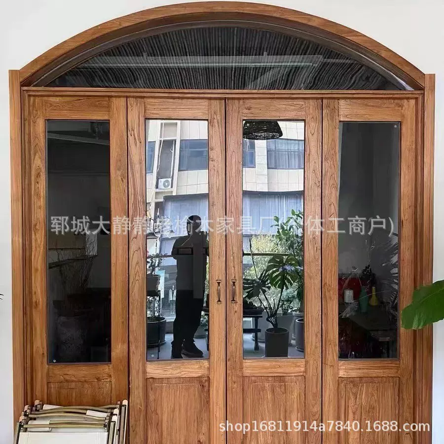 复古老榆木门窗门框做旧奶茶店咖啡馆玻璃门窗田园花店实木门窗框