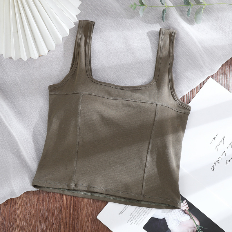 Primavera y Verano de color sólido sin costuras camisola envuelto en el pecho chaleco fijo de una pieza Copa interior y exterior desgaste medio-longitud anti-exposición chaleco para mujeres