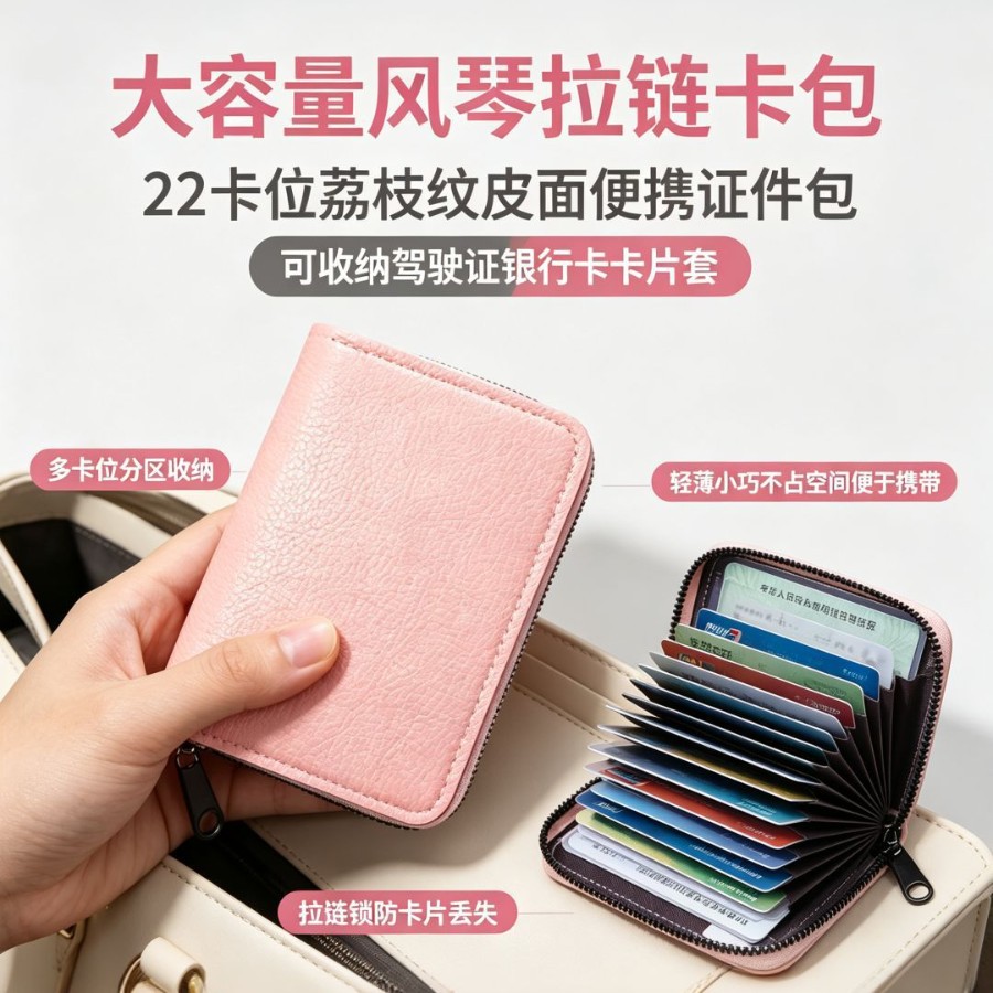 简约软皮卡片包防消磁保护多卡位设计男女小巧随身证件卡片收纳夹