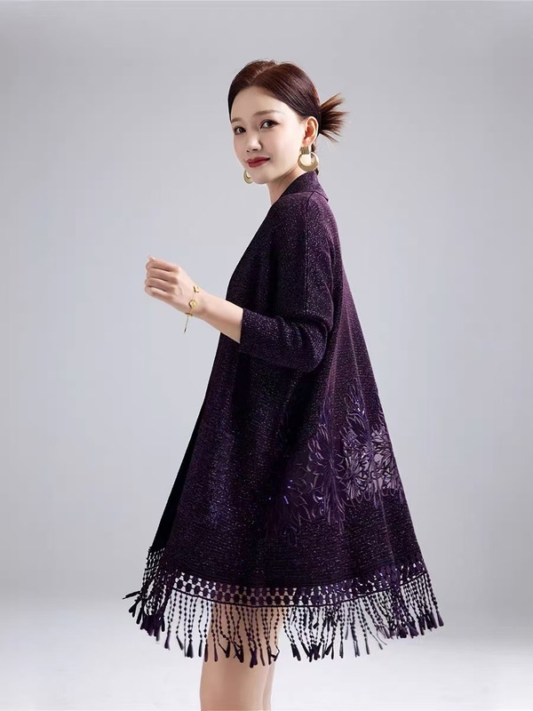 2025新款时尚刺绣针织披肩刺绣开衫婚礼斗篷妈妈装女士开衫外套|undefined