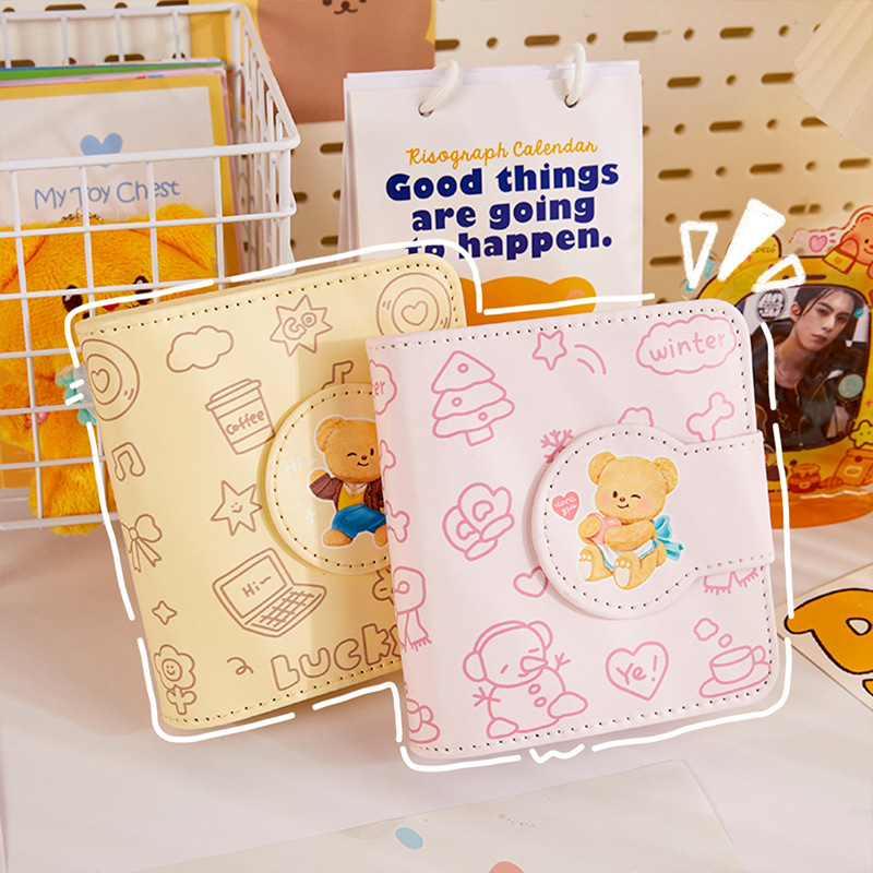 Bonito álbum de tarjetas de Gong Ge de alto valor de cara pu álbum de fotos de hoja de pulgada de botón magnético de chicas de 3 pulgadas de almacenamiento de tarjetas