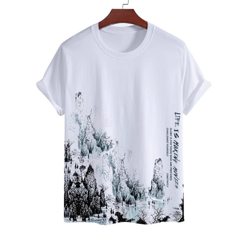 Short-sleeved vest, arched short-sleeved, young men's round collar, short-sleeved, t-shirt, printed casual