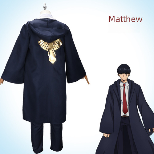 Matthew cosplay as a physics magic user, Matthew Raymond cosplay as a cloak, school uniform, long dress, long pants, college uniform, Halloween.