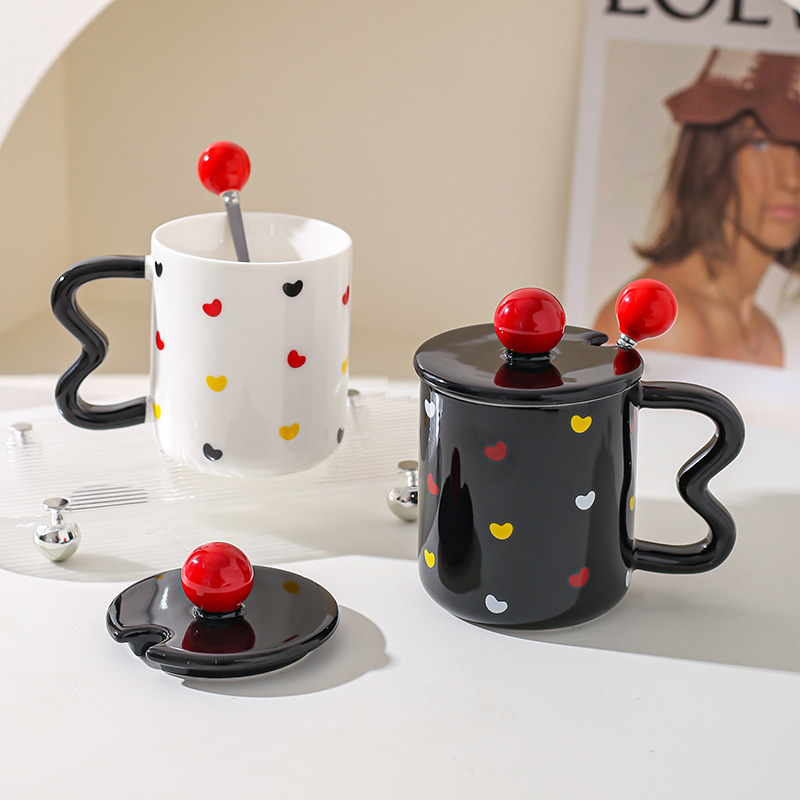 Taza de cerámica nórdica creativa para hombres y mujeres, taza de café, taza de pareja, taza de café con cuchara de tapa, regalo para amigos