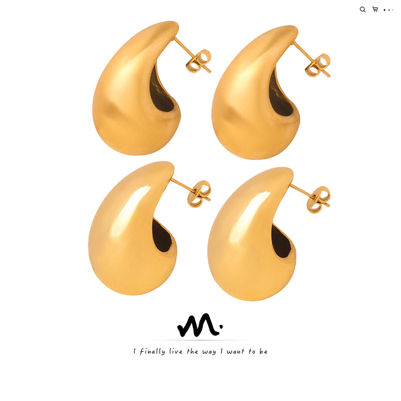 Europeo y americano transfronterizo nuevo diseño de nicho de alto grado simple titanio acero chapado en oro gota de agua pendientes de moda pendientes de la joyería para las mujeres